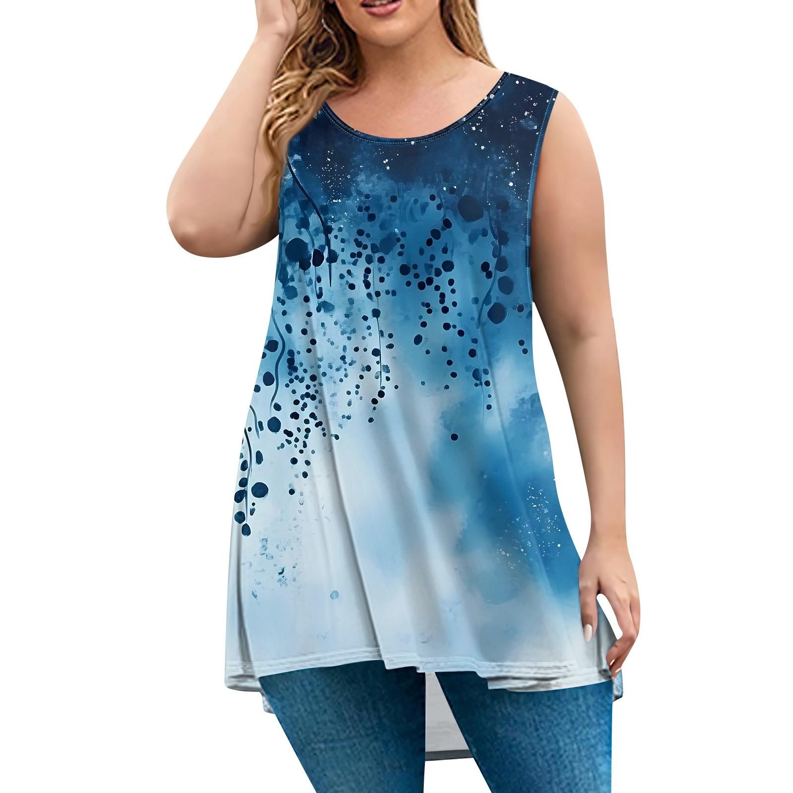 

Женская мода большого размера с круглым вырезом без рукавов повседневный свободный пуловер с принтом XXXL