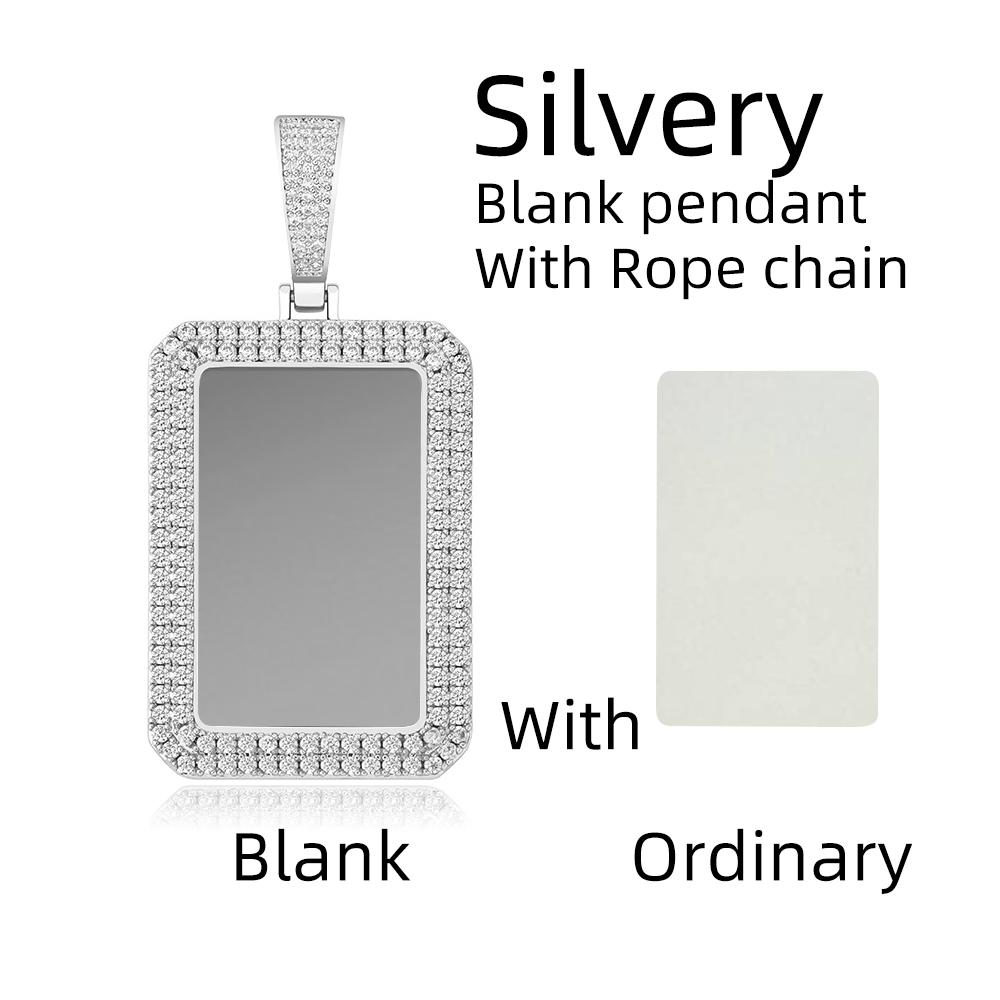 New One Custom Photo Square Medallion Pendant Iced Zircon Sublimation Hip Hop Fashion Jewelry Bling Charms Necklace-Gold Brass