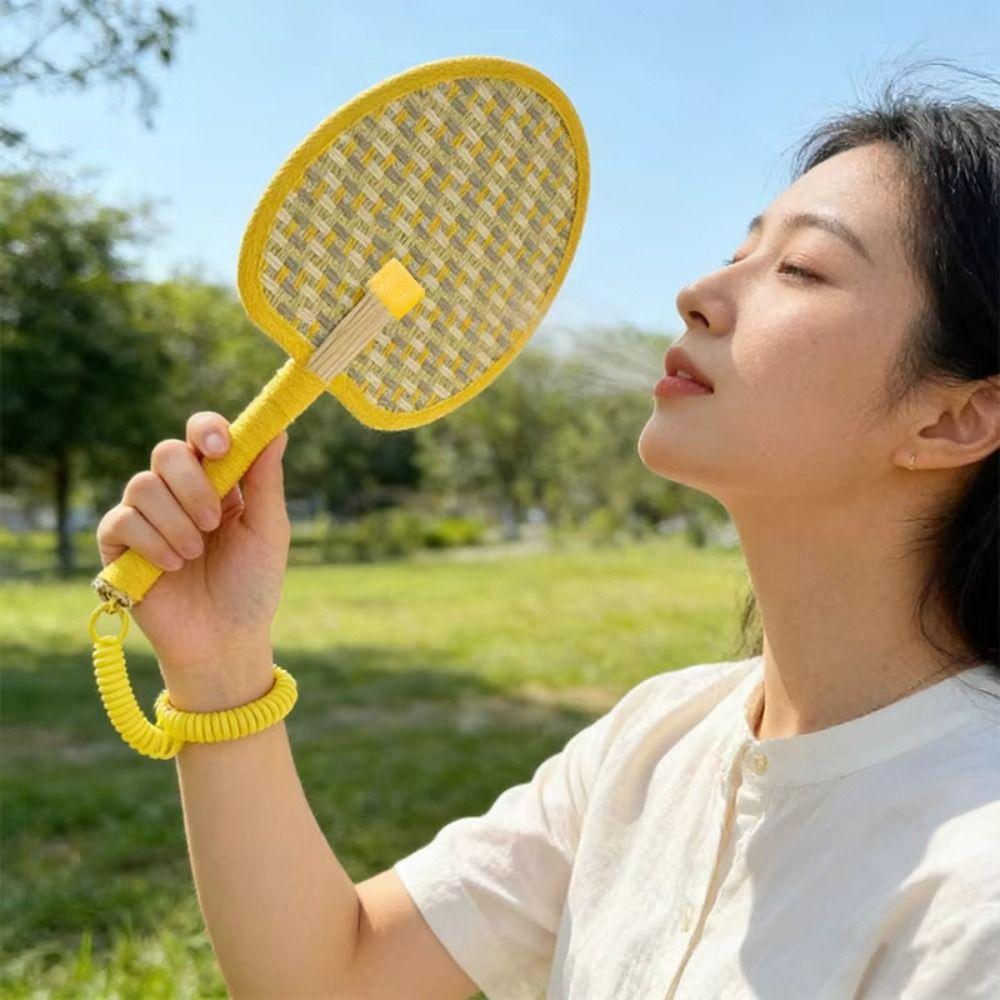 Round Straw Hand Fan Handmade Cute Woven Fan Lightweight Handwoven Fan Photo Prop