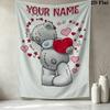 Custom Name Tatty Teddy Pattern Wall Tapestry Aesthetic Wall Hanging Printed Fabric Blanket Decorative Tapestries for Bedroom Living Room Home Decor