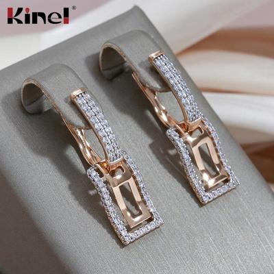 Orecchini pendenti quadrati con pavé di zirconi per donna Lunghi Kinel Gioielleria raffinata in oro rosa e argento