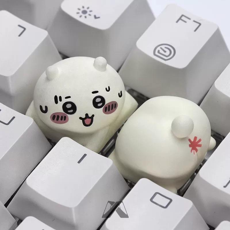Cute Chiikawa Hachiware Usagi Two Pcs Set Resin Artisan Keycap 3D Cartoon Anime Custom Key Caps Mechanical Keyboard Decor Gifts