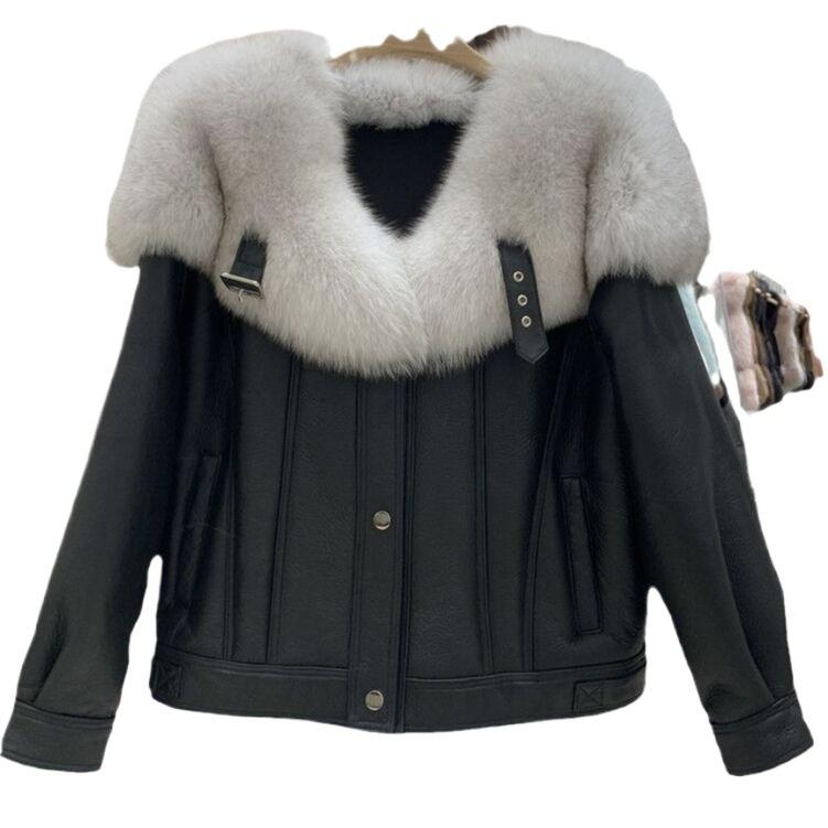 Winter New Fur Integrated Imitation Fox Fur Imitation Fur Navy Collar Fashion Thermal Jacket Women's Locomotive Coat