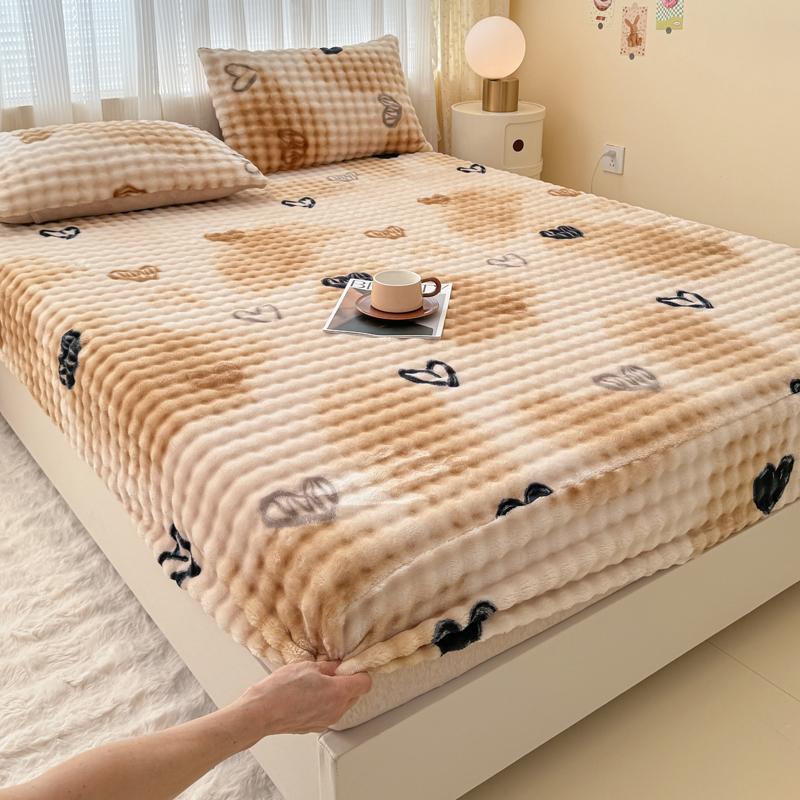 Warm Thick Bed Sheet for Winter Single/Queen/King Fleece Pluffy Fitted Bed Sheet Cartoon Mattress Cover(pillowcase need order)