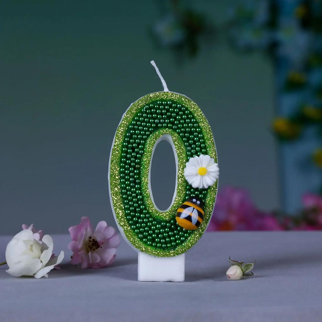 Green Bee Flower Number 0123456789 Birthday Candles Cake Toppers Birthday Wedding Cakes Dessert Decor Cake Decor Party Boy Girl