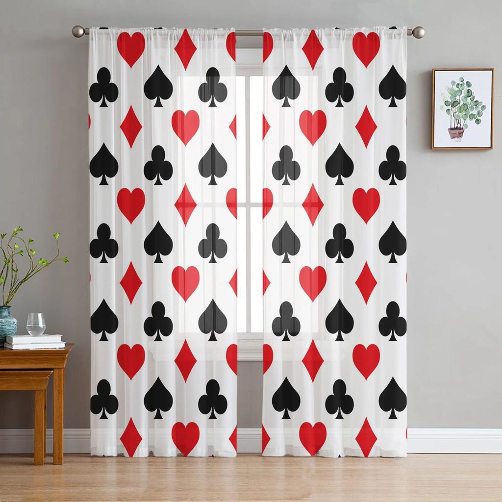 Black Poker Flowers Tulle Curtains Elegant Sheer Drapes for Bedroom Living Room Kitchen Decor