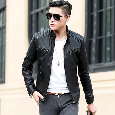 Autumn PU Leather Jacket Men's Stand-up Collar Korean Version Jacket Handsome Locomotive Leather Jacket Autumn and Winter Clothes