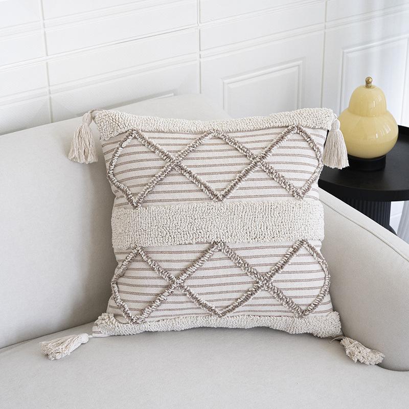 Nordic Moroccan Style Pillow Sofa Living Room Light Luxury High-end Cotton and Linen Cushion Lumbar Pillow Cushion Lumbar Pillow