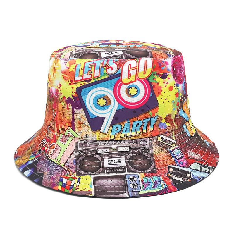 Zealous Sole Women's 90'S Classic Print Reversible Bucket Hat Sunscreen Panama Men Summer Sun Production Decorate Fisherman Hats Unisex Hiphop 56-58Cm
