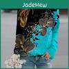 Fashion Womens O Fall Autumn Neck Long Sleeve Tshirt Loose Clothes Shining Fan Flower Print T Shirt For Girls Street