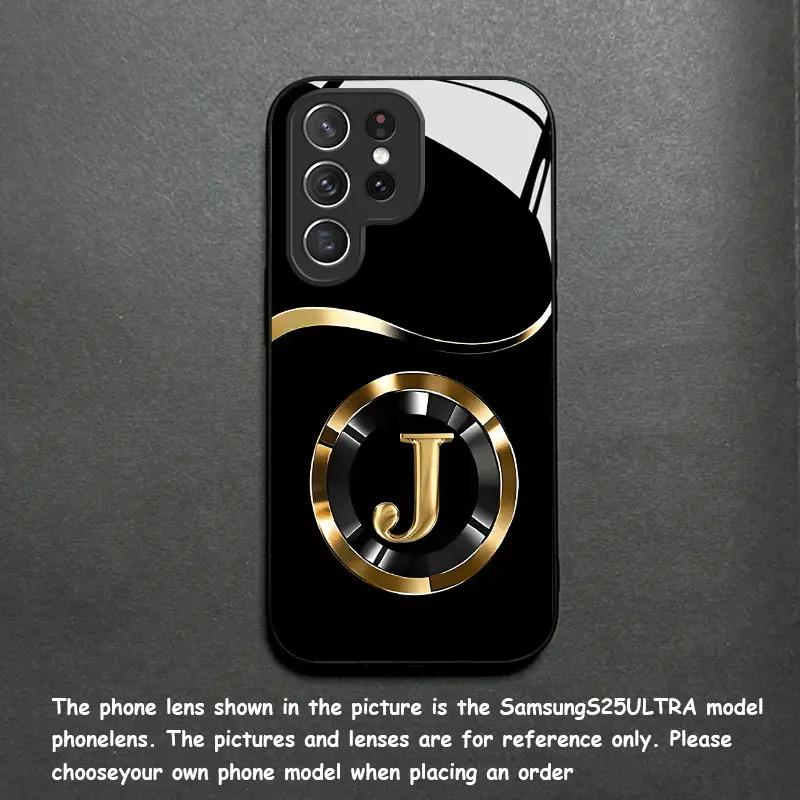 J Letter New Glass Phone Case Suitable for Samsung Galaxy S26 S25 S24 S23 S22 S20 FE/Ultra/Plus Anti Drop Back Cover