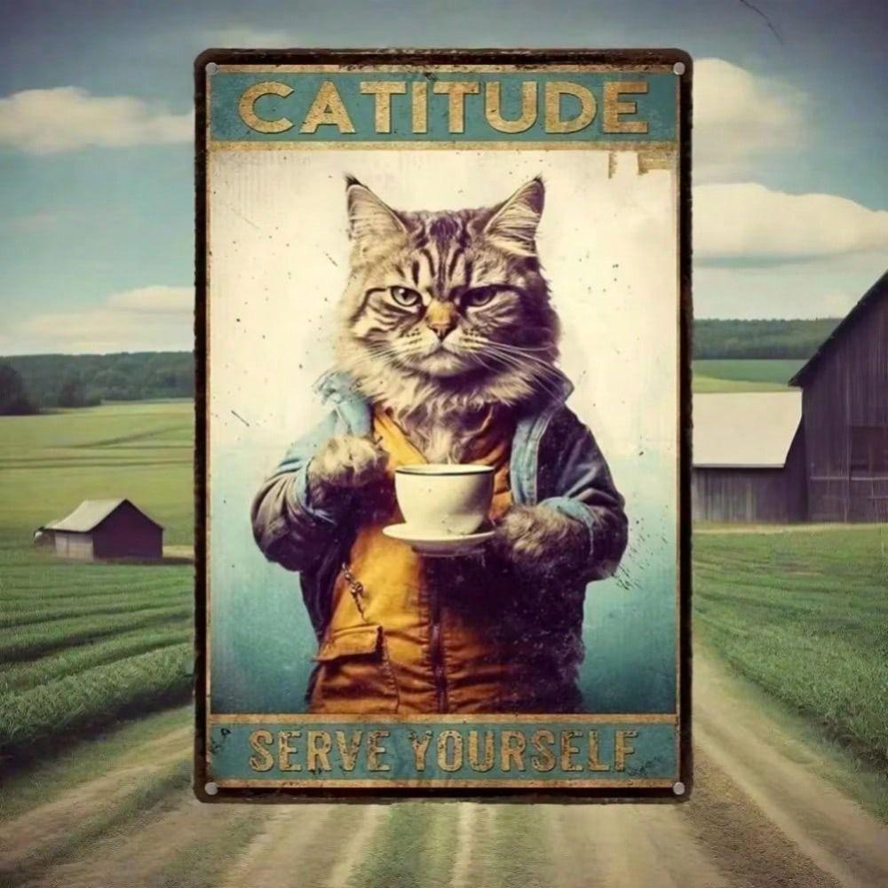 Vintage Metal Poster Cat Coffee Tin Sign Wall Art Decor