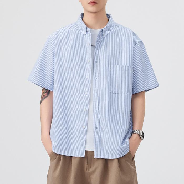 Summer Thin Japanese Retro Short-sleeved Shirt Men's American Trend New Loose Mid-sleeved Shirt