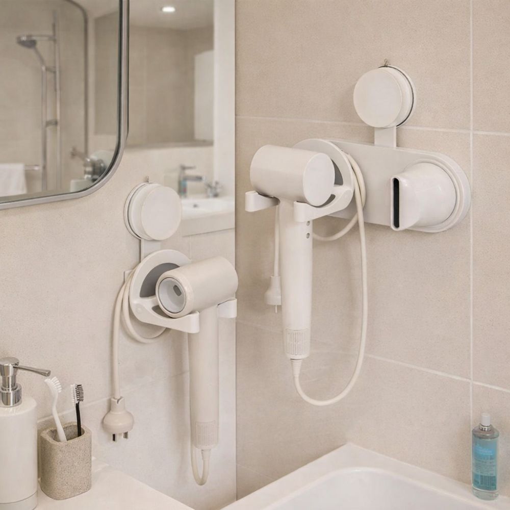 Space Saving Suction Cup Hair Dryer Holder Wall Mounted Blow Dryer Hanger for Home