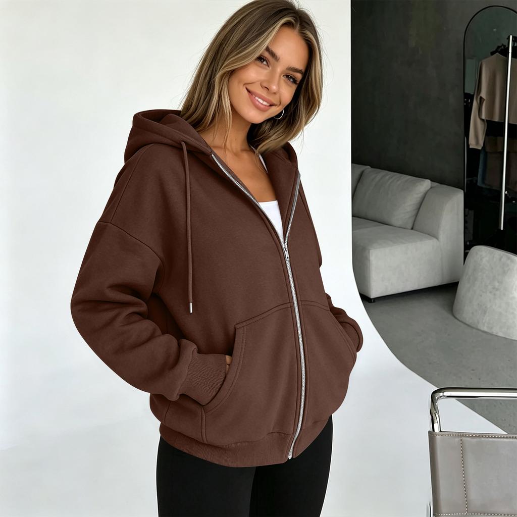 Women Oversized Hoodie Zip Up Sweatshirt Long Sleeve Casual Hooded Jacket Lightweight Sportswear
