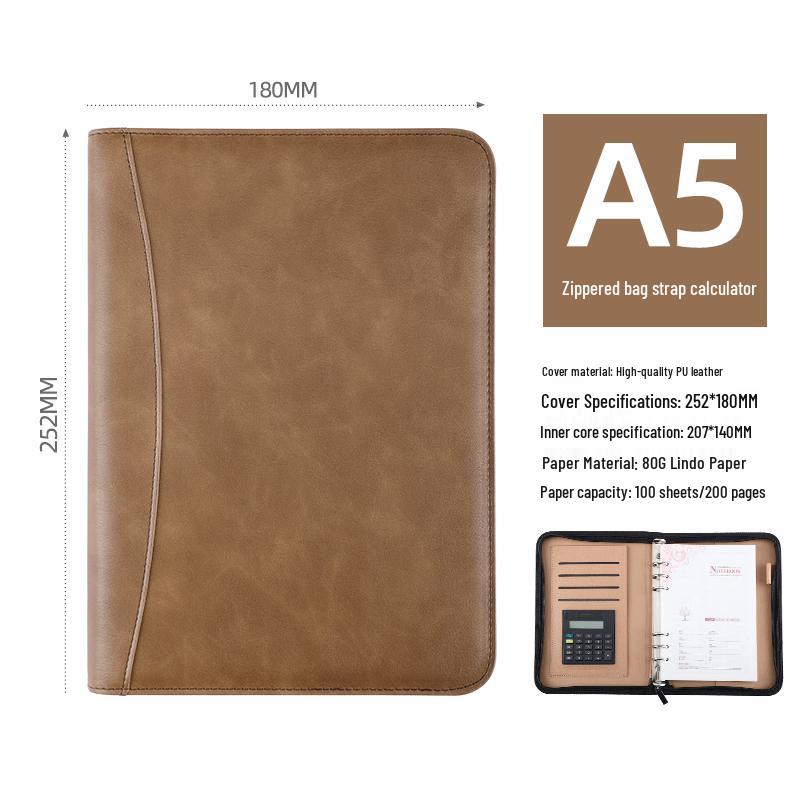 B5 Loose-Leaf Business Notebook with Calculator – Thick Cowhide Multifunctional Stationery