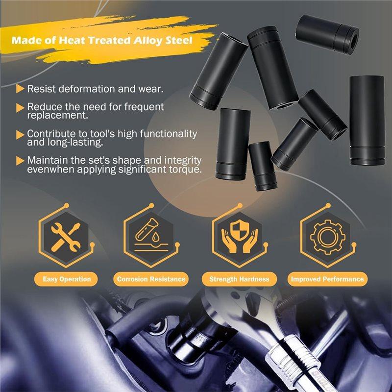 ABMH-70500 Gängtappsockelset 8 st Använd med 1/4" & 3/8" fyrkantsfäste, Passar MCTI Standard gängtapp (1/2" & 1/8" NPT, Upp till 12 mm metrisk)