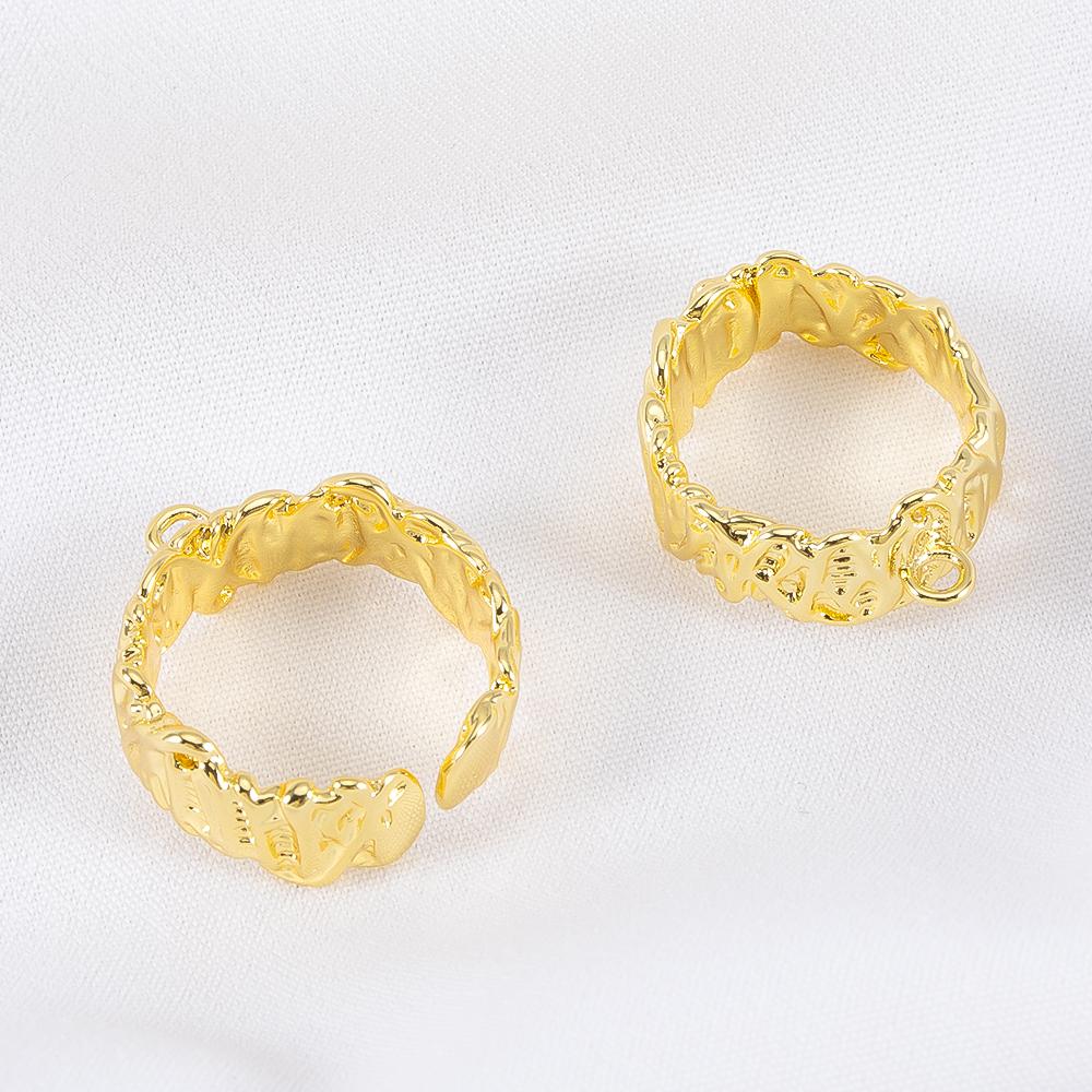 2Pcs Metal Embossed Open Hammer Texture Wide Adjustable Ring Settings Blank Rings Base Jewelry Making DIY Finger Ring With Loop