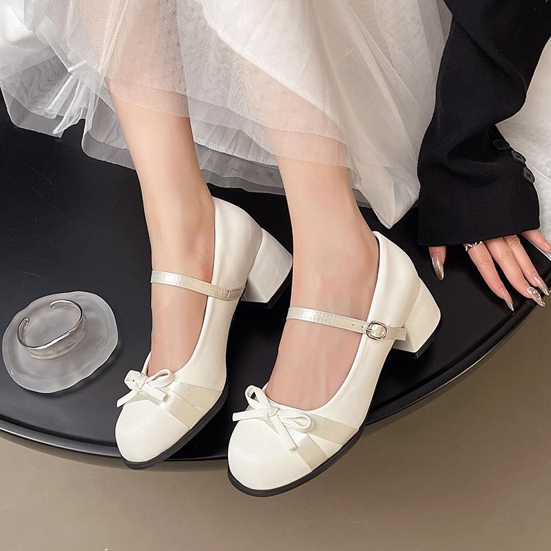 Fashion Spring New Thick Heel Women Mary Jane Shoes Square Toe Shallow Butterfly-knot Ladies Casual  Shoes