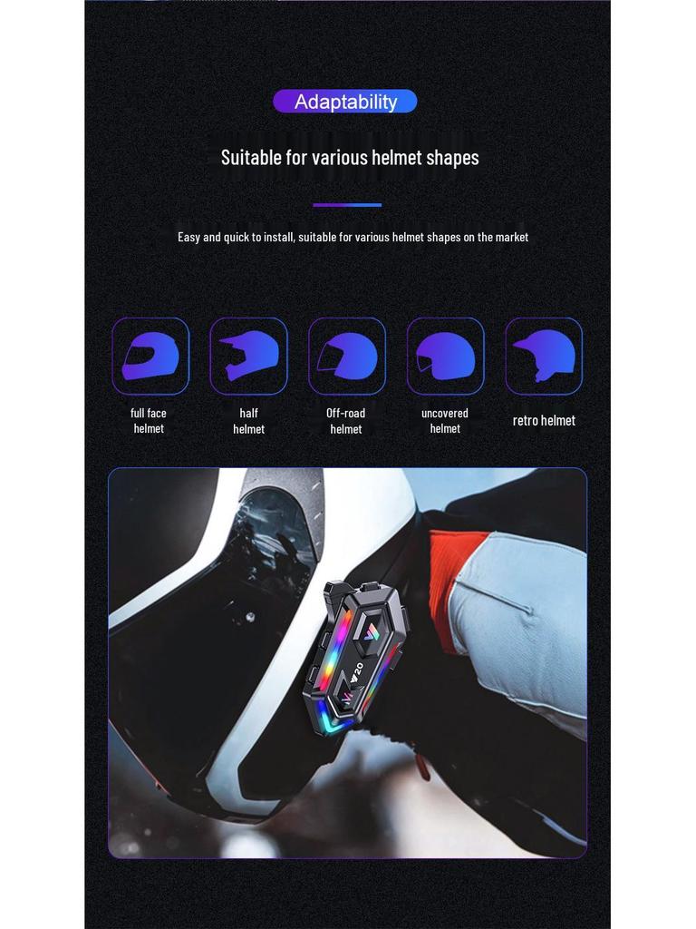 Y20 Waterproof Bluetooth Helmet Headset with RGB Lights and Heavy Bass