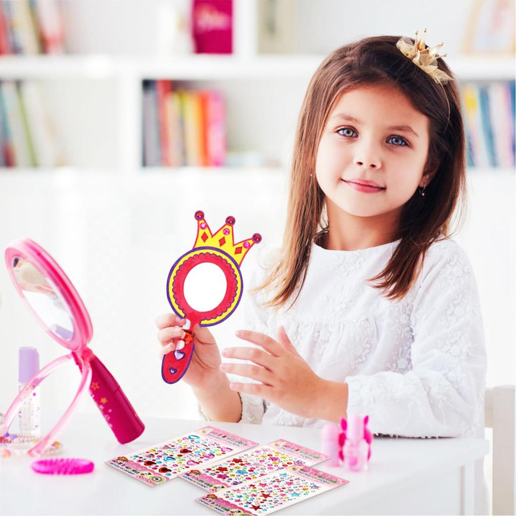 8Pcs Wooden Mirror Craft Kids Decorate Mirrors Unfinished Wooden Princess Mirror Crafts With Paintbrushes Birthday Party Gift