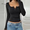 Lightweight Long Sleeve Shirt Women Tops Regular Fit V Neck Lace Stitching Office Wear Blouse Pullover Solid Color Autumn Winter Daily Dressy Top