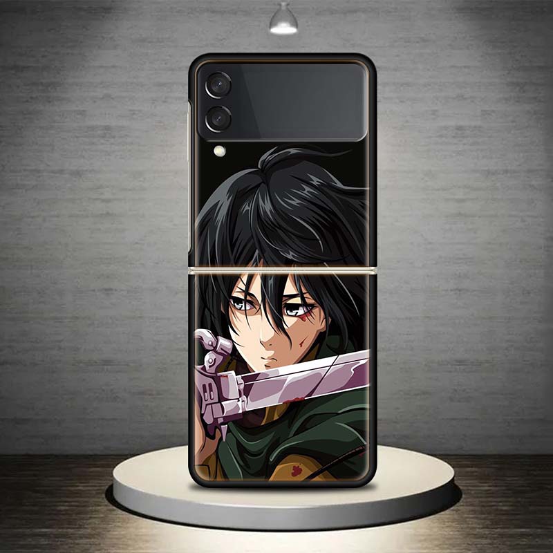 A-Attack on T-Titan Annie Mikasa For Samsung Galaxy Z Flip 7 6 5 4 3 5G Phone Case Black Cover ZFlip 7 6 5 4 3 Shockproof Bumper