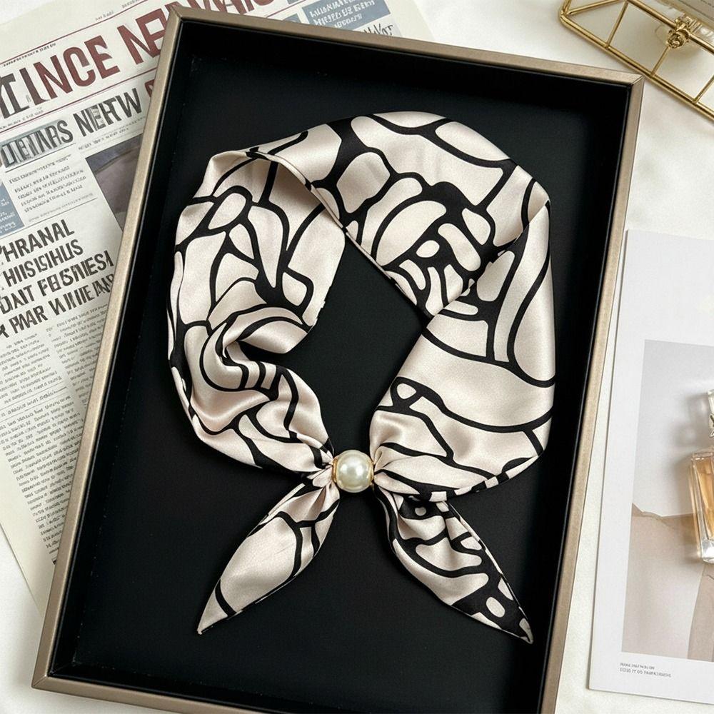 Magnetic Pearl Buckle Satin Neck Scarf No Tie Choker Scarf Elegant Decorative Silk Scarf  Summer