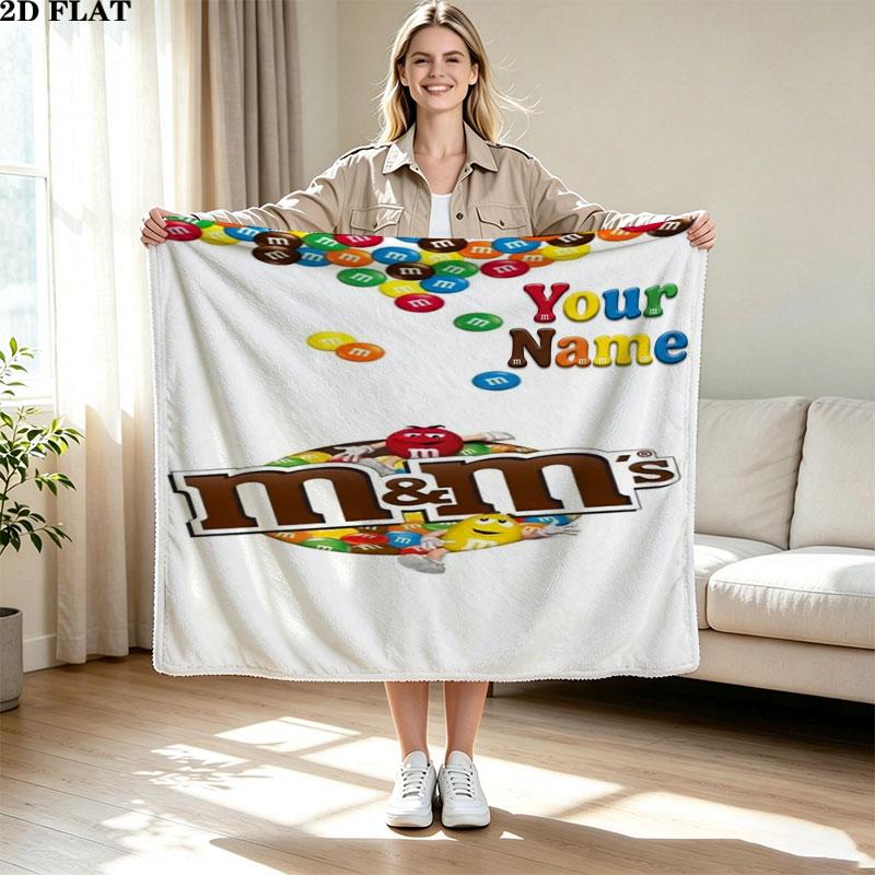 1PC M&M's Custom Name Patterned Flannel Blanket Suitable For All Seasons for Home Decor Warmth and Comfort Gifts Holiday Present