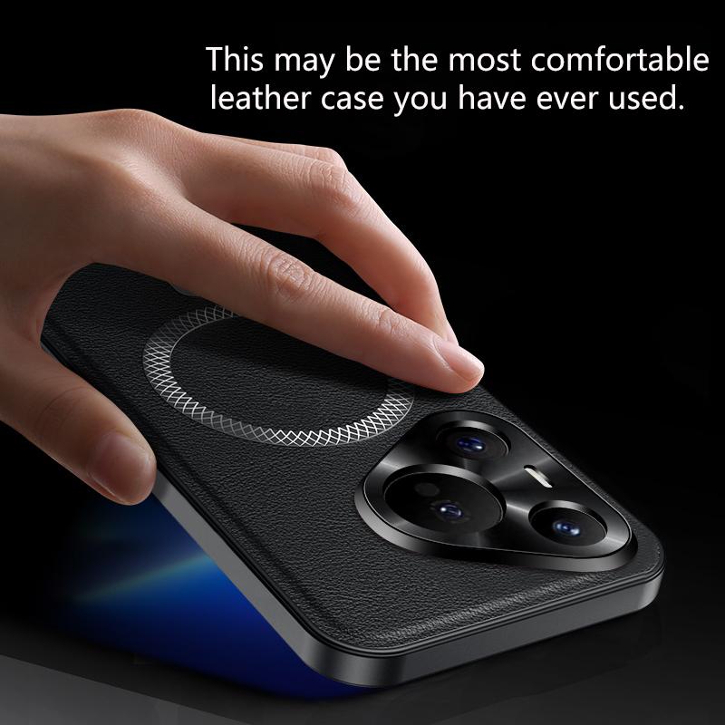 For Huawei Pura 70 P70 Case Magnetic Elegant Leather Wear-Resistant Lens Fully Covered Non-Slip Grip Edge Cover Shell