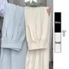 Women's Summer 2024 Ice Silk Wide-Leg Pants - White Textured Casual Petite Style