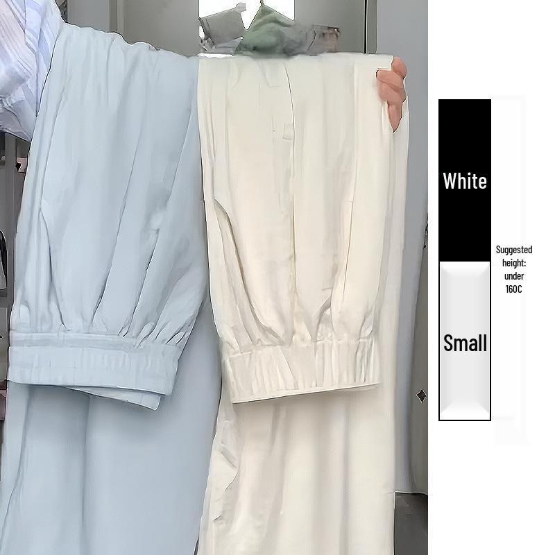 Women's Summer 2024 Ice Silk Wide-Leg Pants - White Textured Casual Petite Style