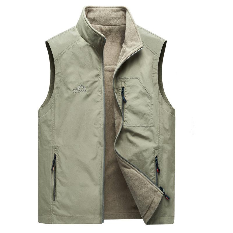 New Spring and Autumn Vest Men's Casual Outdoor Fleece Stand-up Collar Double-sided Vest
