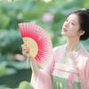 Chinese Style Bamboo Folding Hand Fan Feather Print Handheld Fan for Dance Photo Home Decor Gift