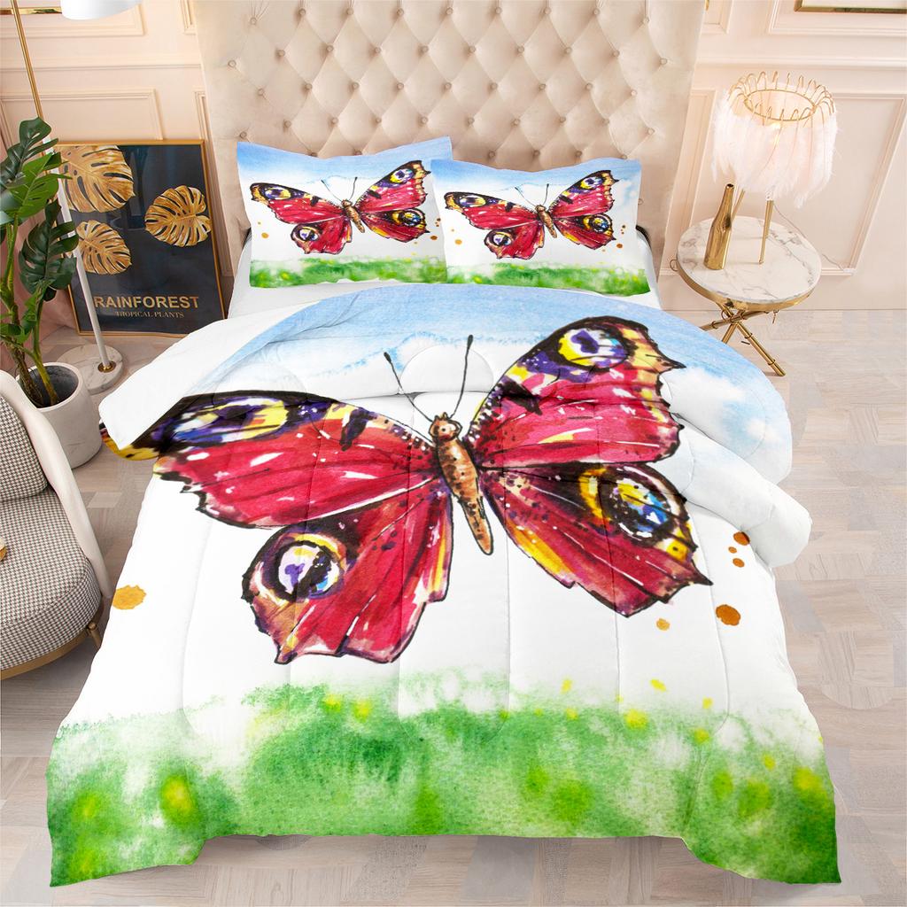 Butterfly Quilt Print Bedding Digital Three-piece Set Home Textiles Bed Cover