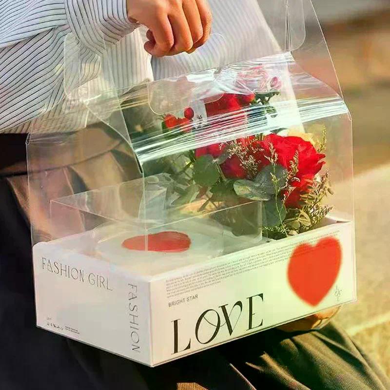 PET Clear Cake Bag Gift Box With Handle Flower Storage Boxes Party Favor Decorative Engagement Proposal Celebration Ceremony