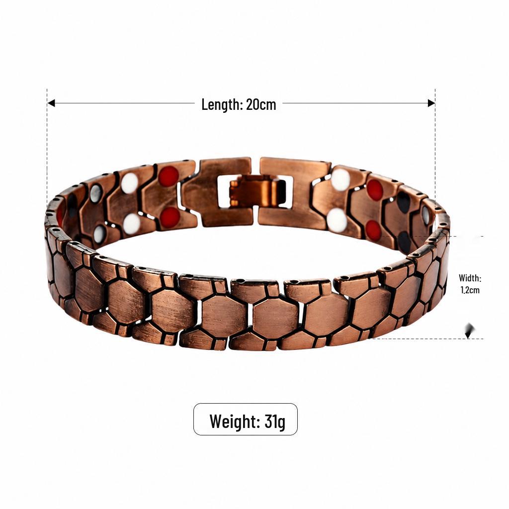 Antique Red Copper Men's Wide Magnet Bracelet - Retro Adjustable Design