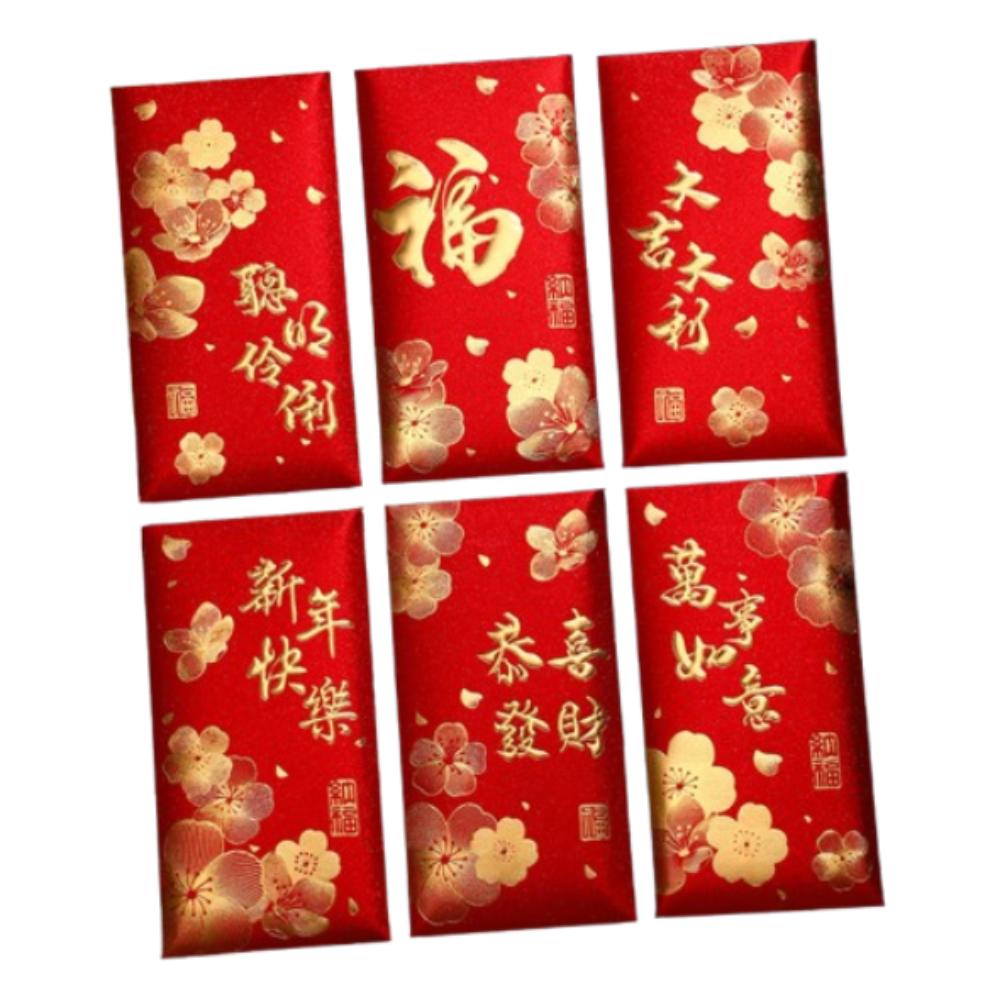 6pcs Blessing Chinese New Year Red Envelopes Traditional Money Packet Wedding Birthday