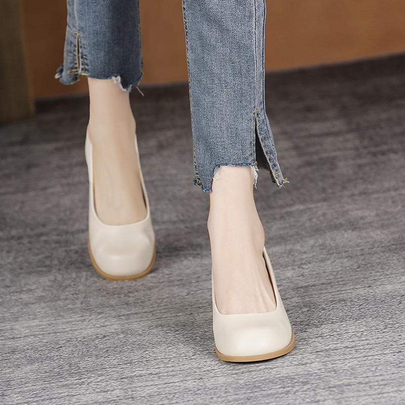 

Профессиональные туфли на толстом каблуке с неглубоким вырезом, с круглым носком, на высоком каблуке, простые офисные туфли-лодочки для работы, женские 40