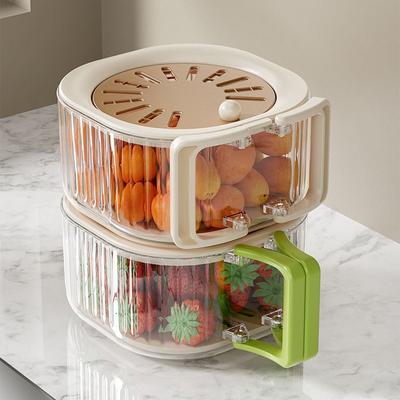 Doppelschichtiger Gemüse-Abtropfkorb Faltbarer Griff Kunststoff Obst-ReinigungsSchale Tragbar mit Deckel Lebensmittel-Aufbewahrungsbehälter Zuhause