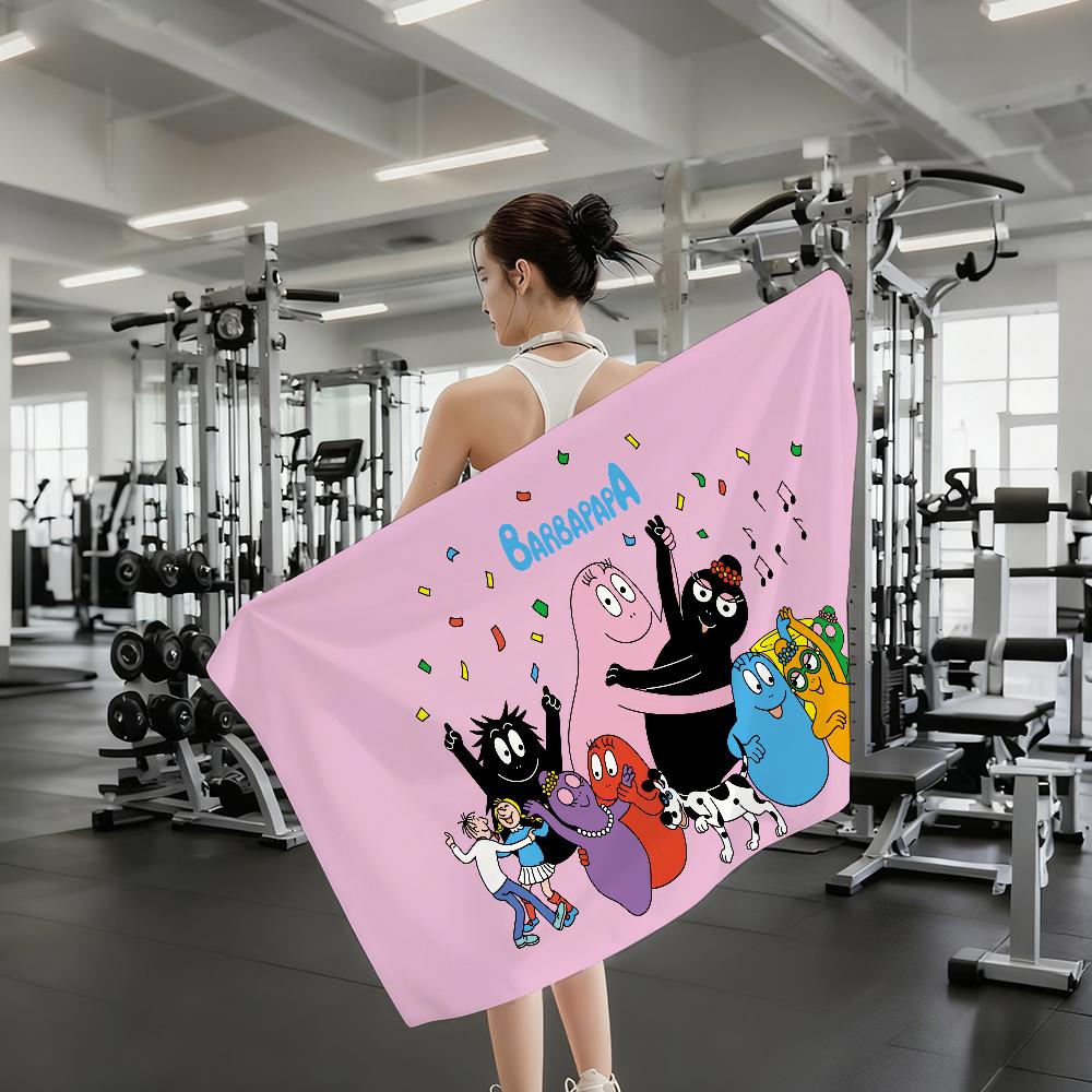 Cartoon Cute Barbapapa Towel Quick Dry Absorbent Beach Towel for Sports, Fitness, Swimming and Outdoor Activities
