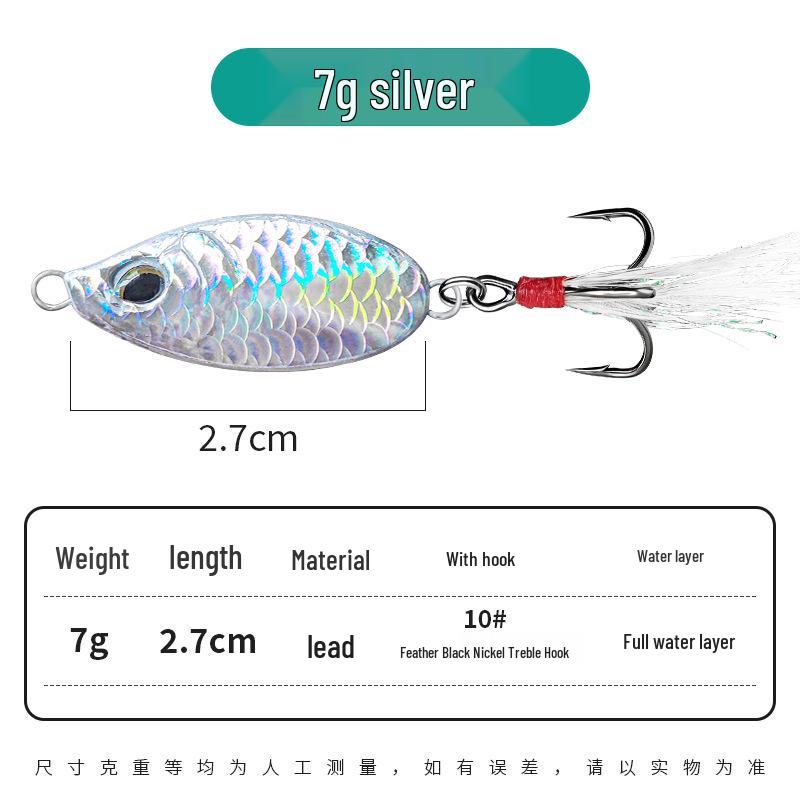 Kleine 5g Fischschuppenmuster Eisenplatte Köder mit Federhaken zum Angeln