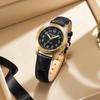PINDOWS Elegant Analog Quartz Design with Leather Waterproof Fashion Dress Watch with Luminous Dial Ladies' Watch, Strap, Easy-to-Read