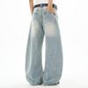 Mens Relaxed Fit Wide Leg Straight Cut Denim Jeans Water Washed Vintage Style Casual Pants