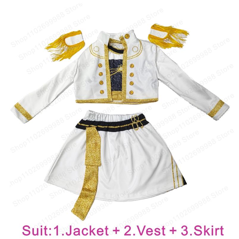 Film K Pop Démon Mira Bílý Třídílný Kostým 3D Tištěná Bunda Vesta Sukně Set Dívčí Halloweenská Párty Lovci Cosplay Oblečení