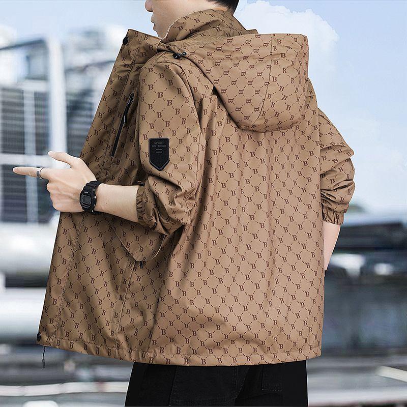 Spring and Autumn New Men's Casual Hooded Jacket Coat Solid Baseball Neck Zipper Windbreaker Coat Cycling Suit Versatile Coat