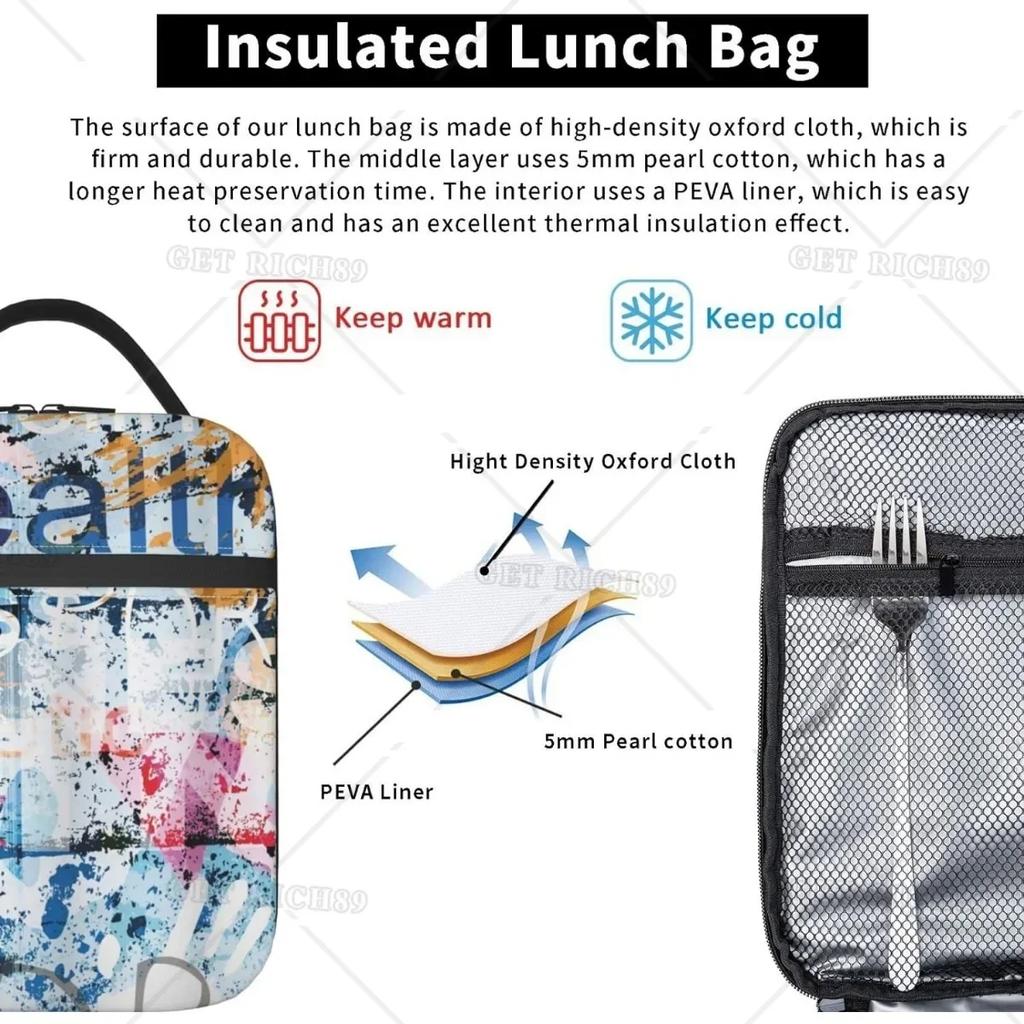 Vintage Style Portable Lunch Bag for Women/Men Insulated Reusable Lunch Box for Office Work School, Leakproof Cooler Tote Bag