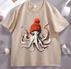 Funny Octopus Wearing Beanie Retro Print T-shirts Men Women's High Quality Fashion Clothing Short Sleeve 100% Cotton Unisex Tees