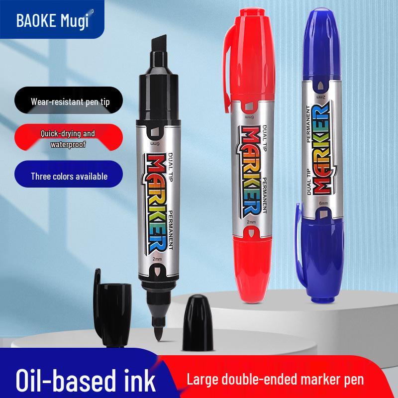 Bao Ke MP2959 Double-Ended Waterproof Permanent Marker, 12 Quick-Drying Oil-Based Refillable Colors