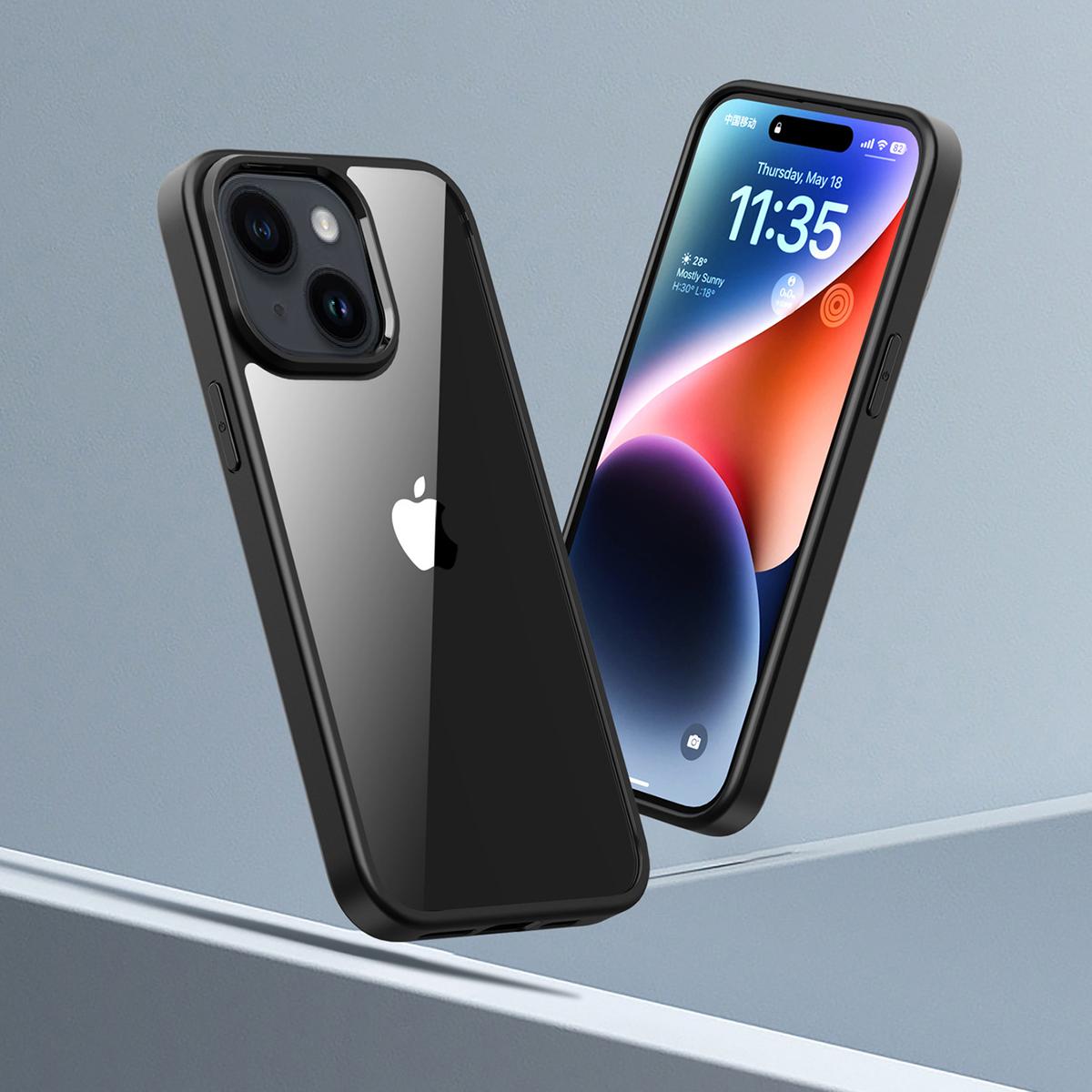 

Mobile Phone Cover for iPhone 15,Transparent PC Back+TPU Frame Protective Case Black